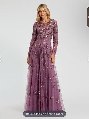 Mac Duggal Lavender Embellished Long Sleeve Gown